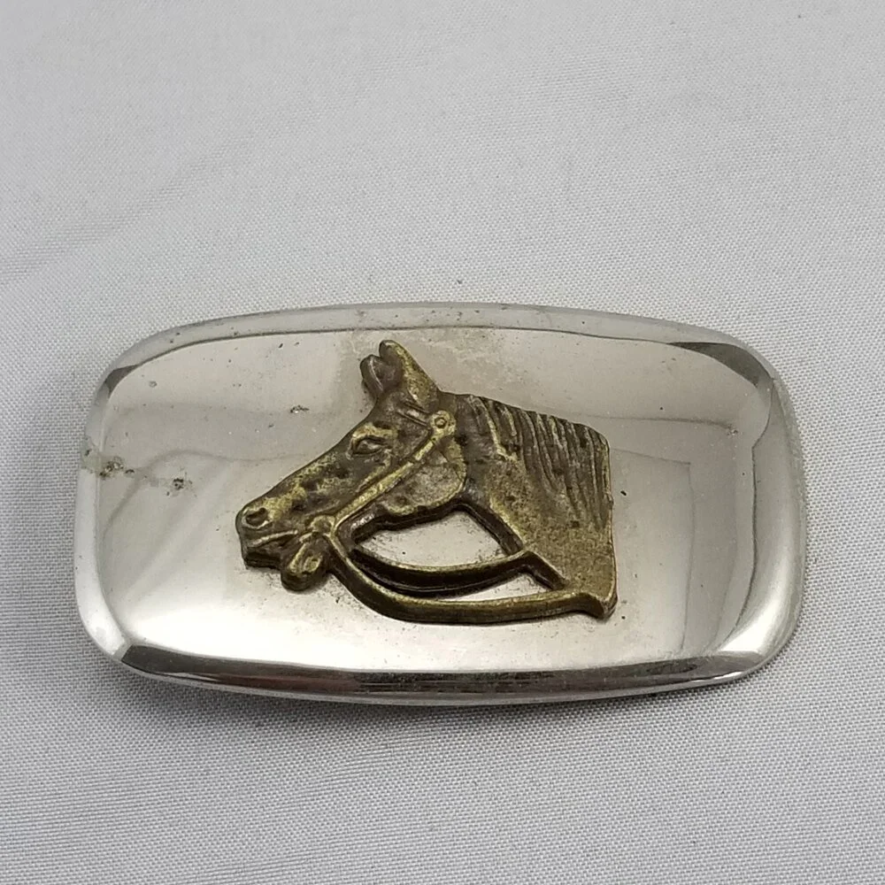 Vintage Belt‎ Buckle Small Horse Head Western Shiny Made In The USA Gift - Picture 5 of 11